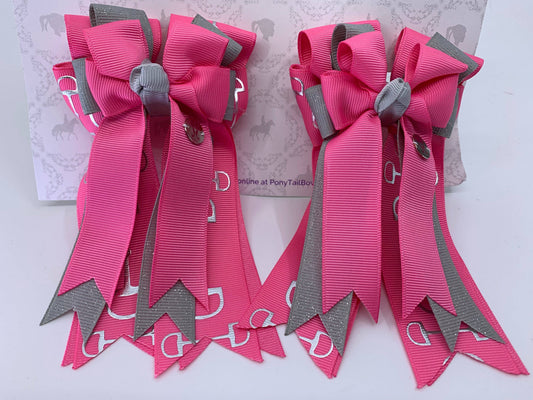 PonyTail Bows- Hot Pink/Gray Bits