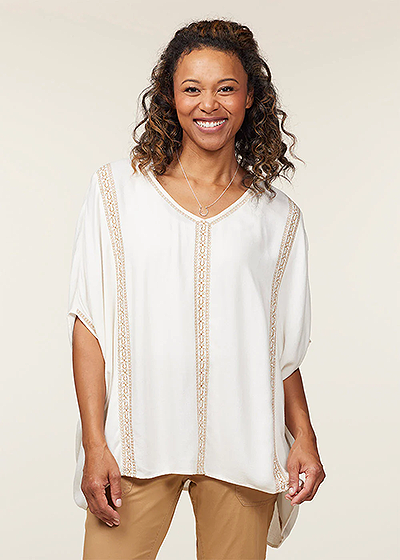 EQL Embroidered EQ Stripe Top - Softwhite