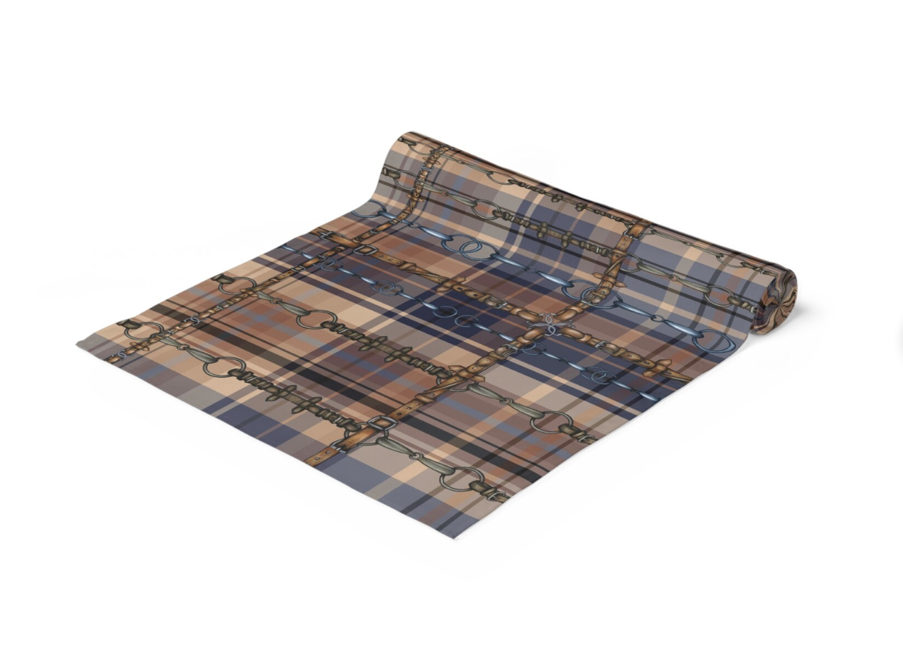 Brown and Blue Elegant Equestrian Table Runner, Dining Decor