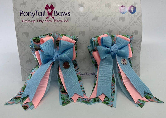 Garden Party- Blue Glitter PonyTail Bows