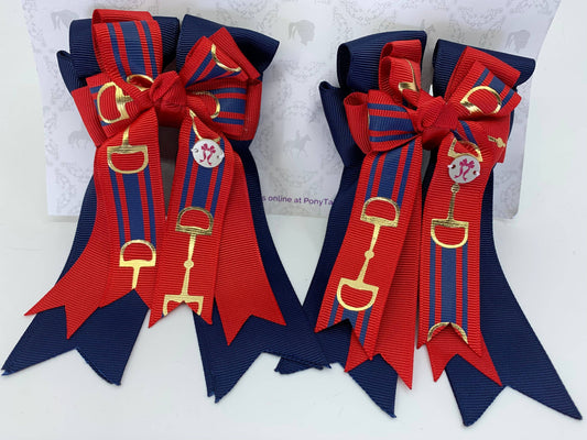 PonyTail Bows- Navy Red Bits