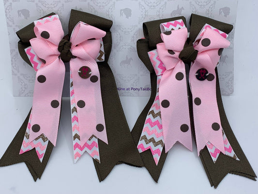 PonyTail Bows- Java/Pink Chevron