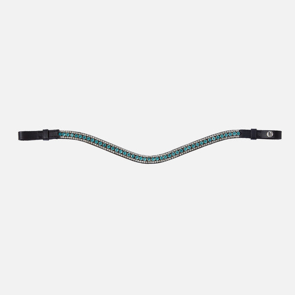 Horze Brackley V-Shaped Browband with Crystals - Black/Corydalis Light Blue
