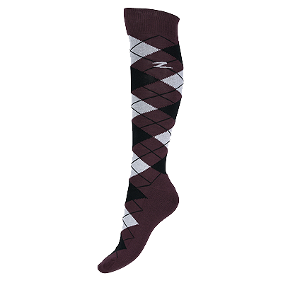 Horze Alana Checked Winter Socks-Eggplant Burgandy/Bright White