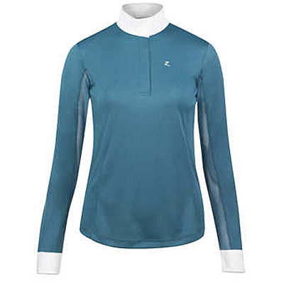 indian teal blue Horze Blaire Women's Long-Sleeved Functional Show Shirt