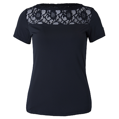 B Vertigo Natalia Womens Boat Neck Shirt with Lace Detail - Dark Navy
