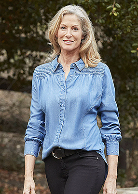 EQL Tencel™ Smocked Yoke Button Up Shirt - Chambray