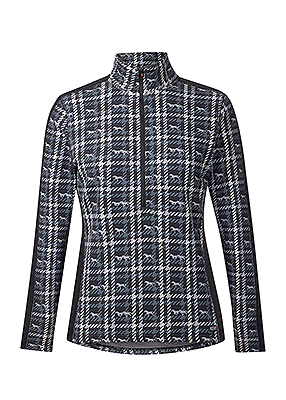 Kerrits Muzzle Nuzzle Fleece Half Zip Riding Top – Print - Black Plaid Pasture