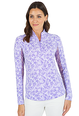 IBKUL Abstract Skin Print Long Sleeve Mock Neck Top - Lavender