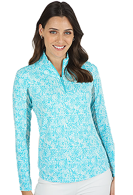 IBKUL Abstract Skin Print Long Sleeve Mock Neck Top - Turquoise