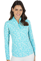 IBKUL Abstract Skin Print Long Sleeve Mock Neck Top - Turquoise