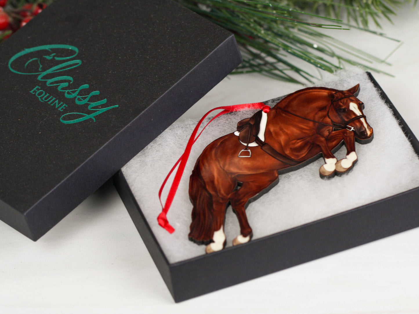 Equestrian Hunter Horse Ornament - Chestnut Jumping Horse