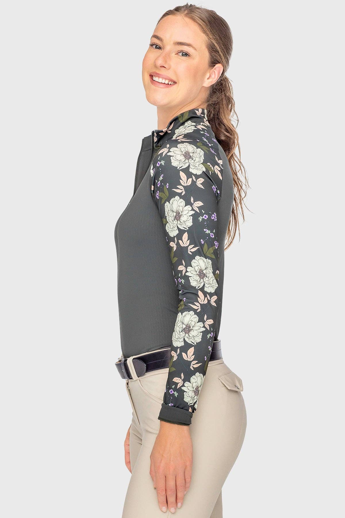 Long Sleeve Slate Garden Rose Raglan 1/4 Zip Sun Shirt