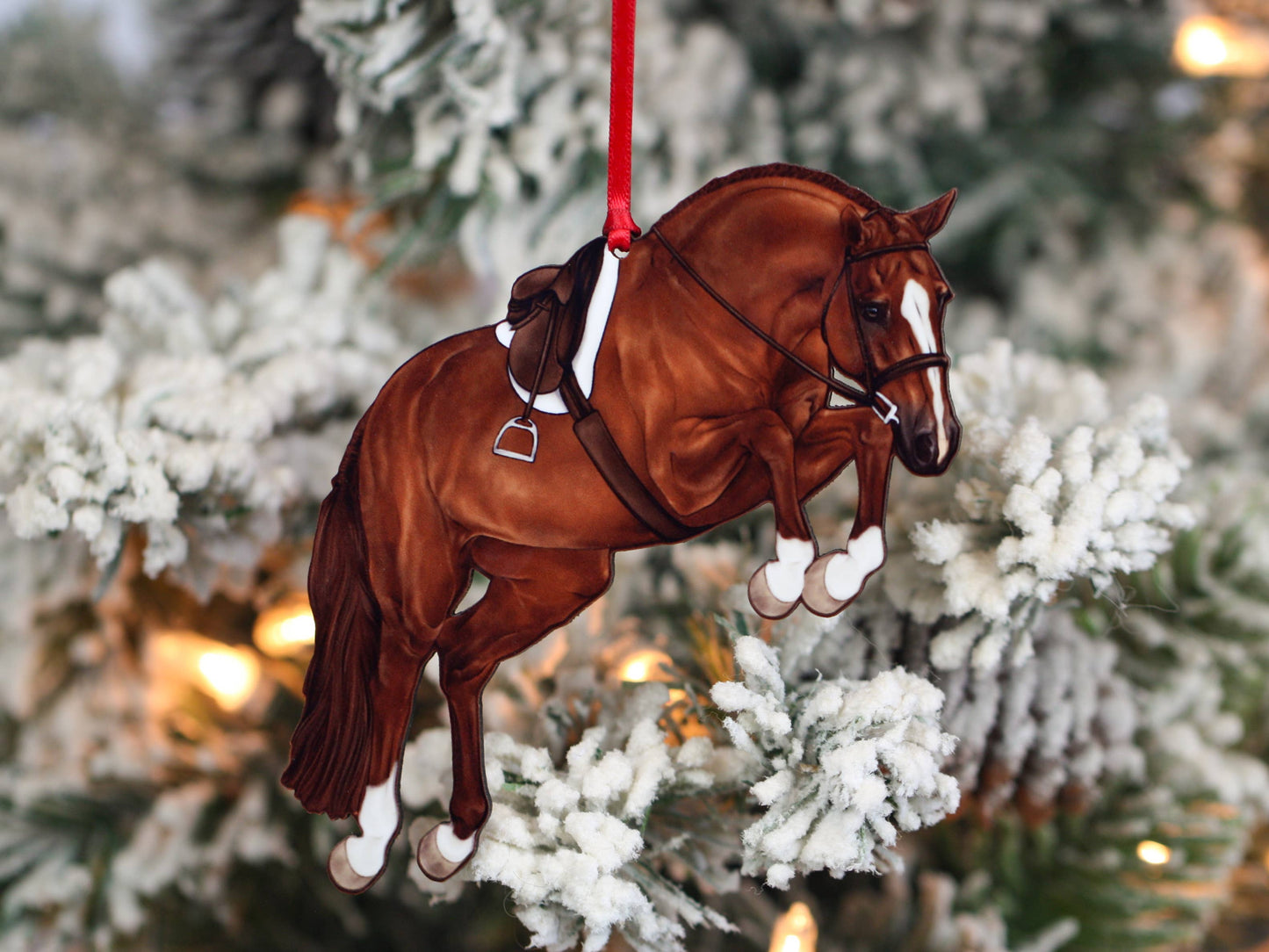 Equestrian Hunter Horse Ornament - Chestnut Jumping Horse