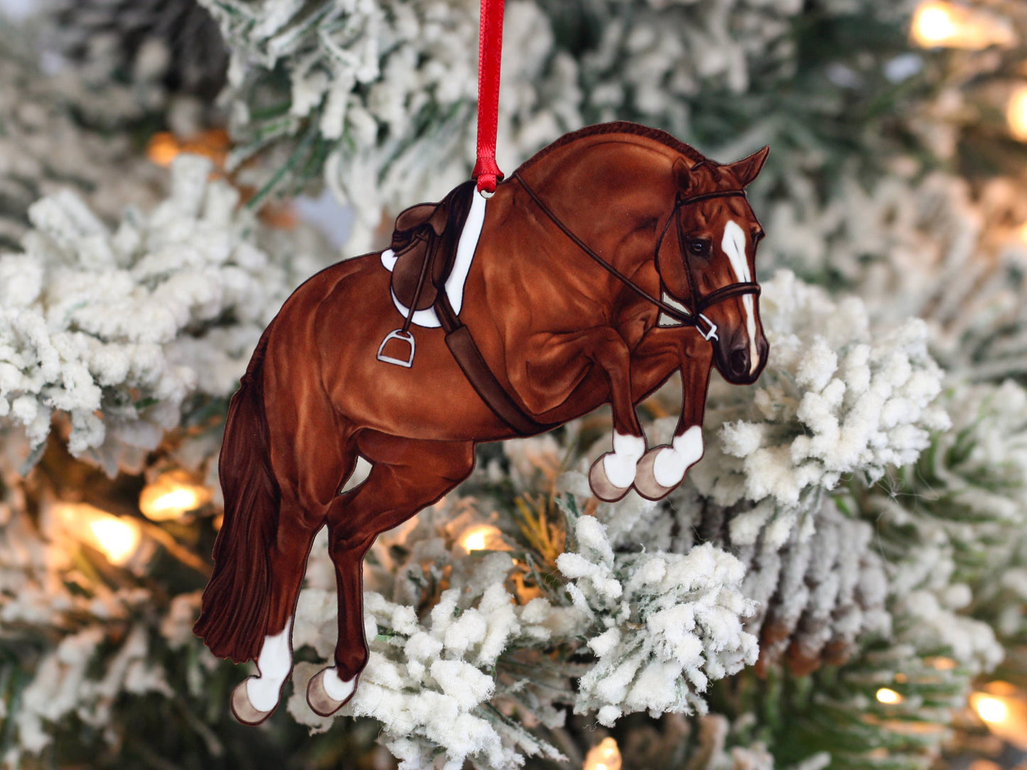Equestrian Hunter Horse Ornament - Chestnut Jumping Horse