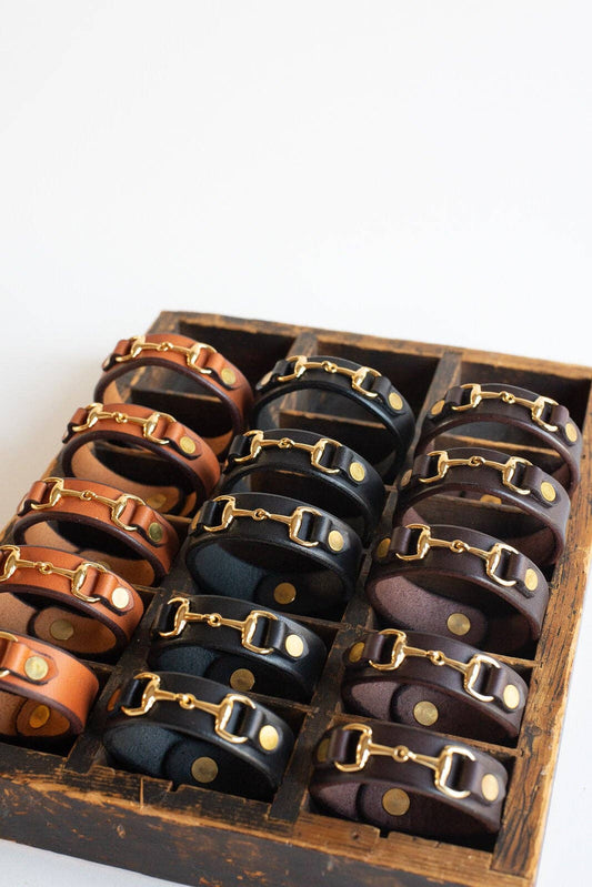 The Leather Horse Bit Bracelet | Equestrian Brass Bracelet