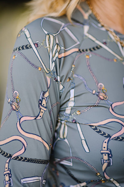 Long Sleeve Taupe Belts Crewneck