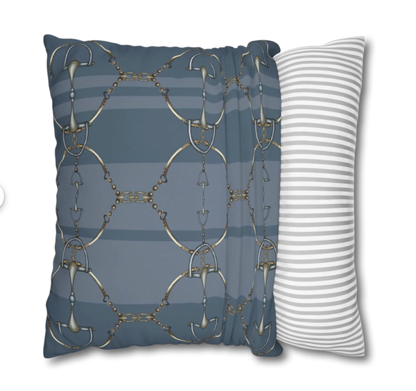 Blue Stripe Equestrian Snaffle Bit Design Pillow Case