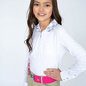 Romfh® Sarah Child's Show Shirt- Long Sleeve -White Blue Logo Pony