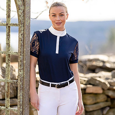 Ovation Elegance Lace Show Shirt- Short Sleeve - Navy