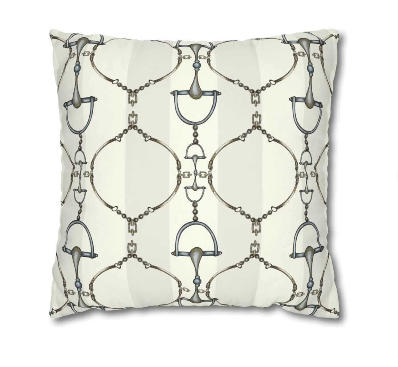 Ivory Striped Equestrian Snaffle Bit Design Pillow Case 