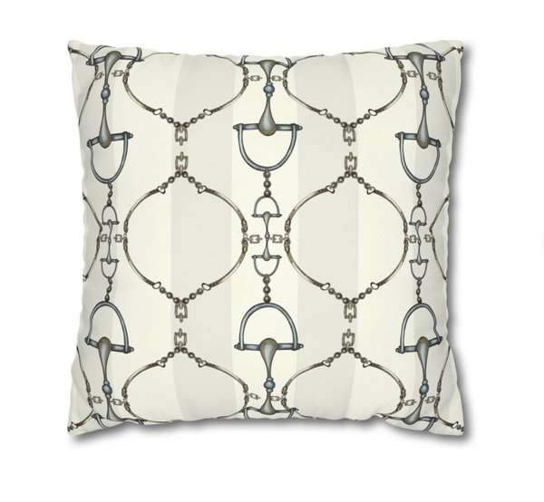 Ivory Striped Equestrian Snaffle Bit Design Pillow Case 