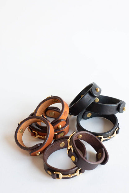 The Leather Horse Bit Bracelet | Equestrian Brass Bracelet