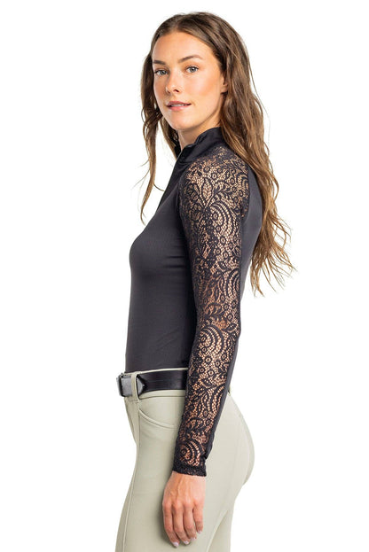 Long Sleeve Black Floral Lace Raglan