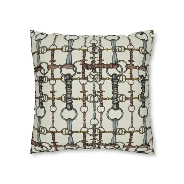 Double Sided Ivory Equestrian Bit Pattern Pillow Case