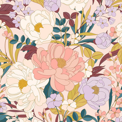 Champagne Blooming Peonies Long Sleeve 1/4 Zip Sun Shirt