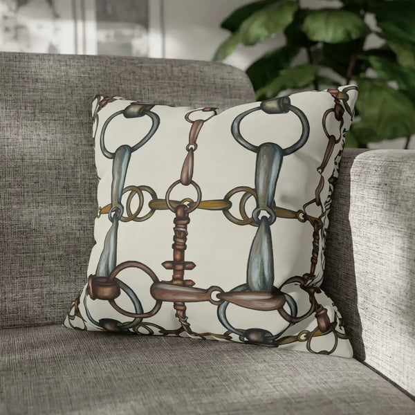 Double Sided Ivory Equestrian Bit Pattern Pillow Case