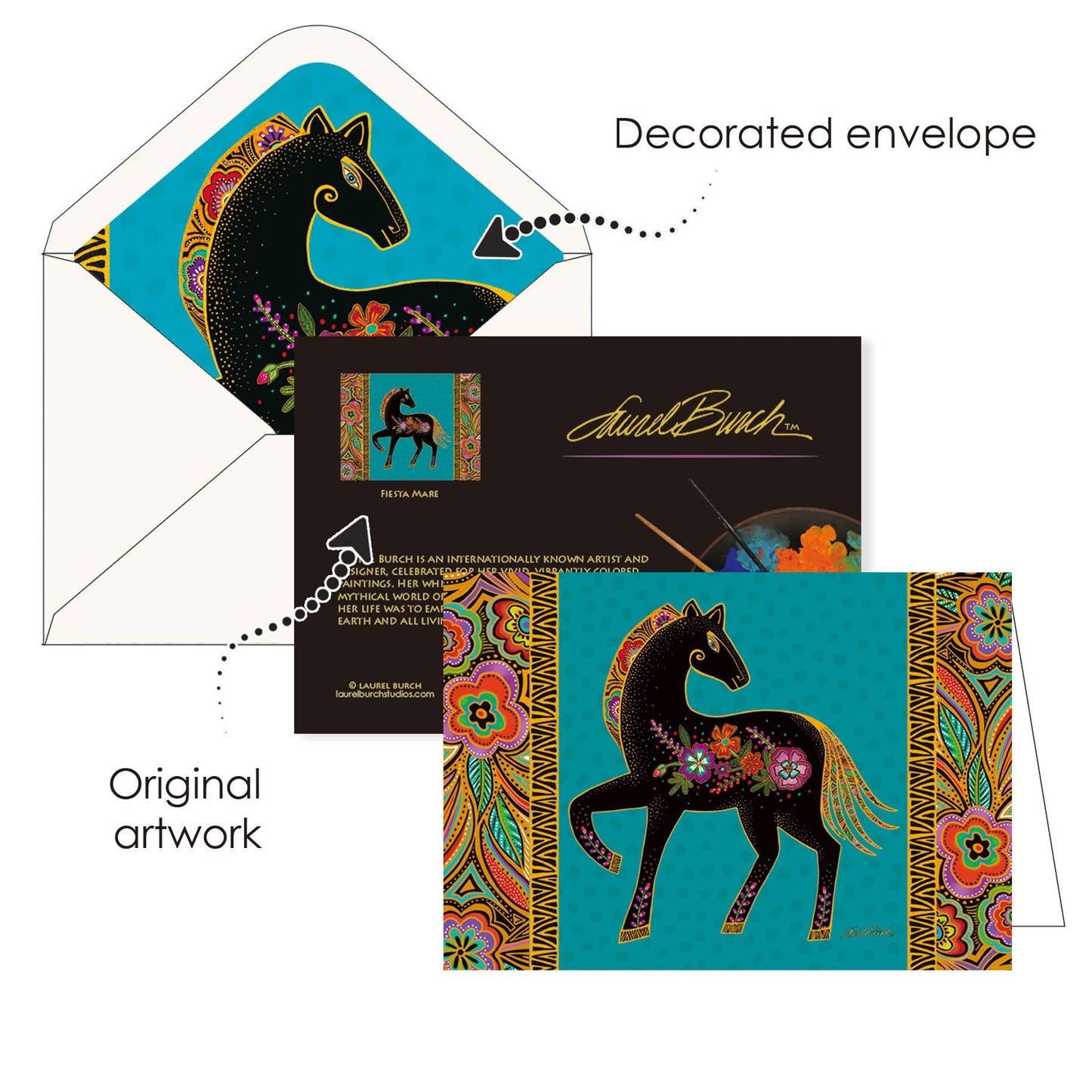 Notecards - Laurel Burch Horses - Box 16 Cards & Envelopes