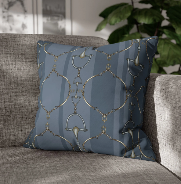 Blue Stripe Equestrian Snaffle Bit Design Pillow Case