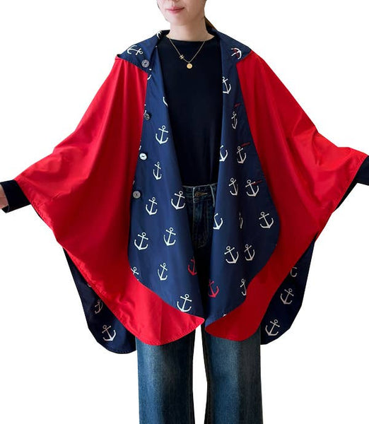 Navy / Red Reversible Rain Cape - Anchor Collectionp