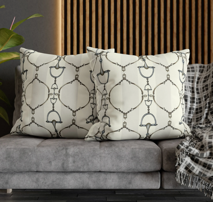 Ivory Striped Equestrian Snaffle Bit Design Pillow Case 