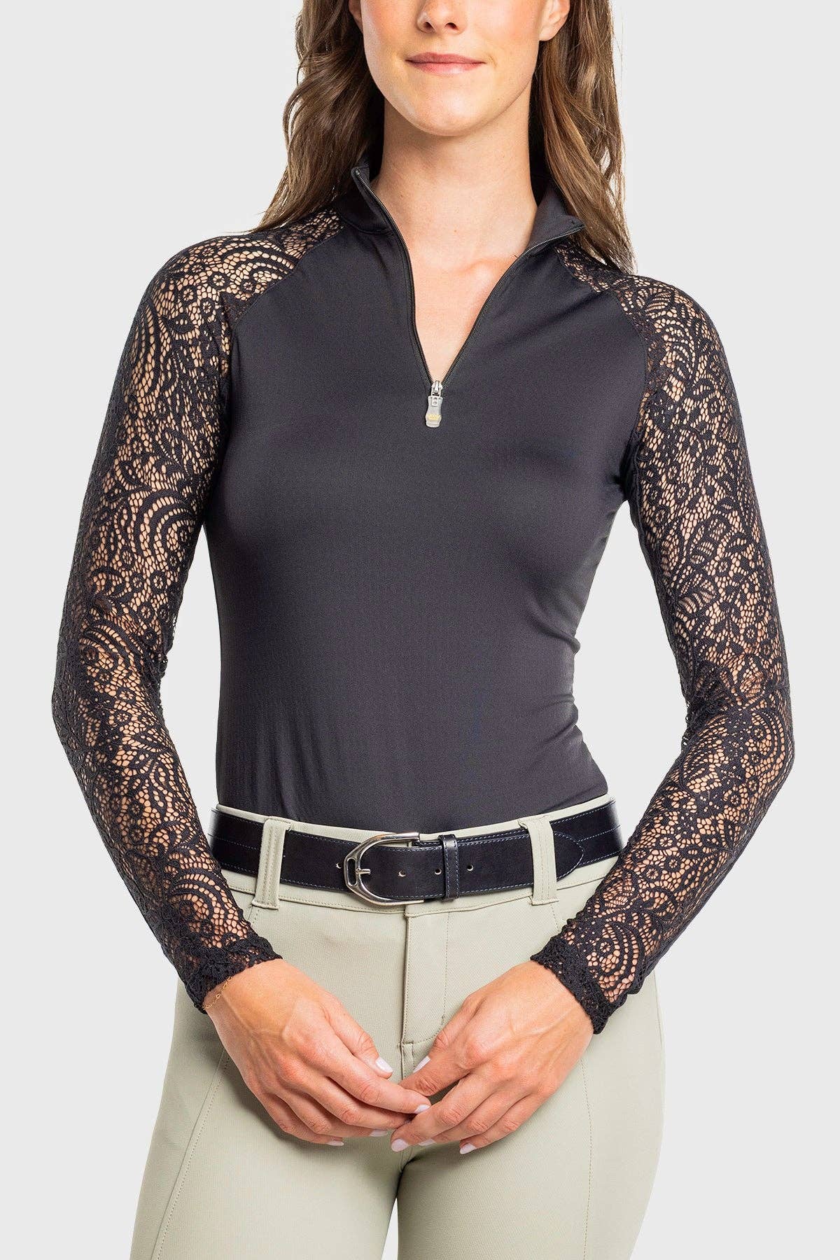 Long Sleeve Black Floral Lace Raglan