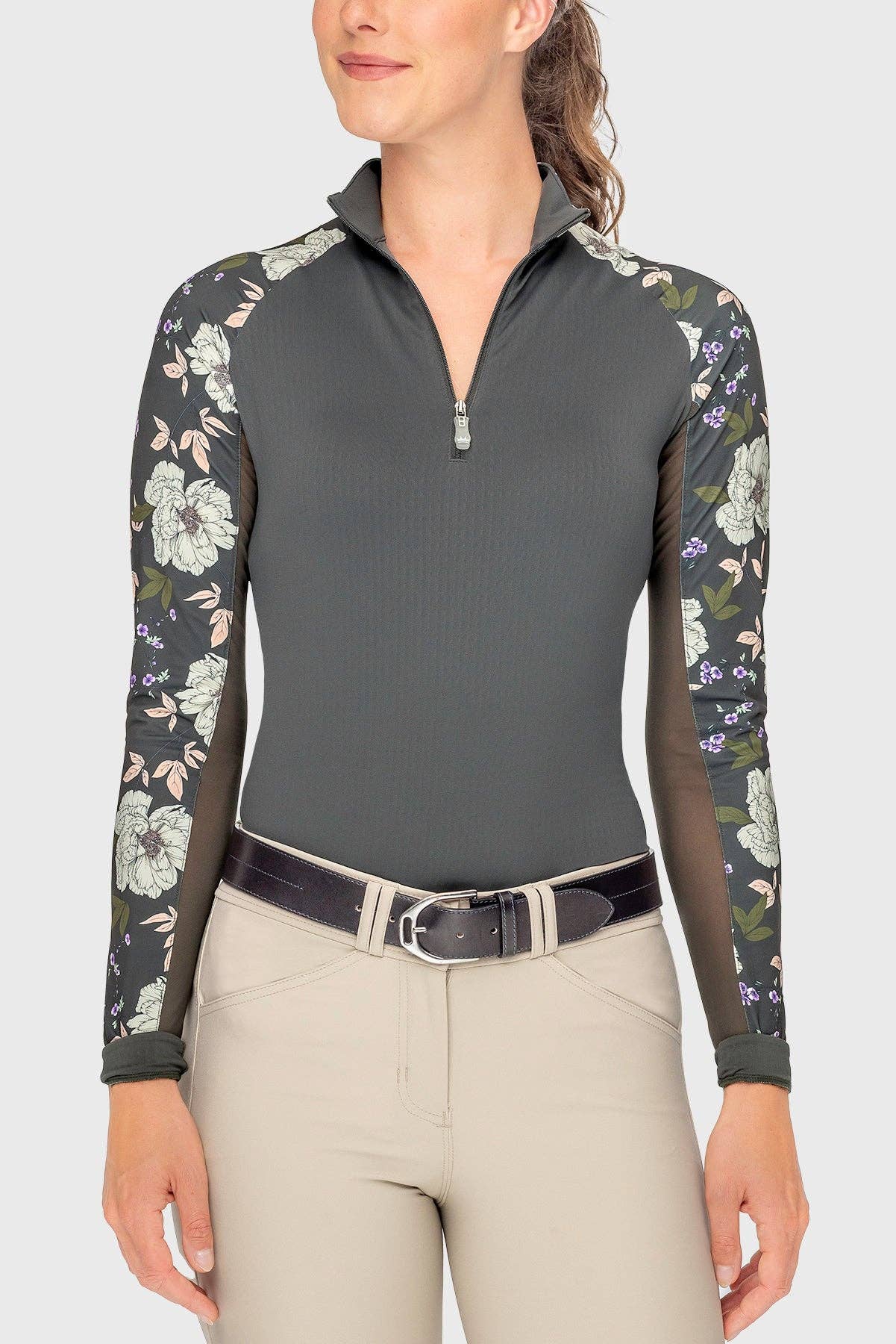 Long Sleeve Slate Garden Rose Raglan 1/4 Zip Sun Shirt