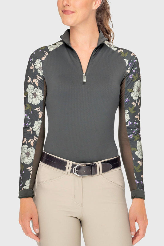 Long Sleeve Slate Garden Rose Raglan 1/4 Zip Sun Shirt