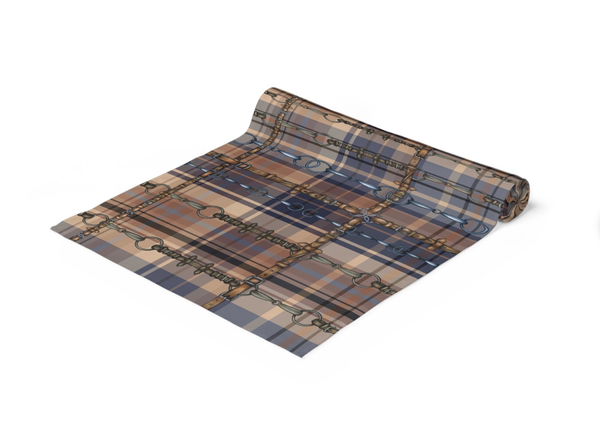 Brown and Blue Elegant Equestrian Table Runner, Dining Decor