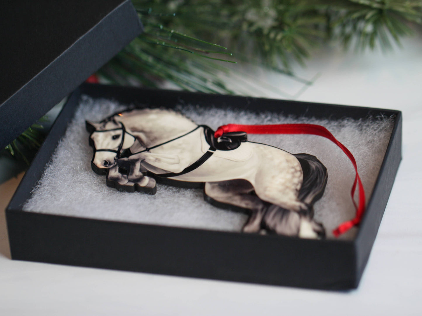 Jumping Horse Ornament - Gray Hunter Equestrian Décor