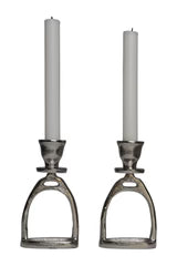 Huntley Equestrian Stirrup Candle Stick Holders, Silver set of 2