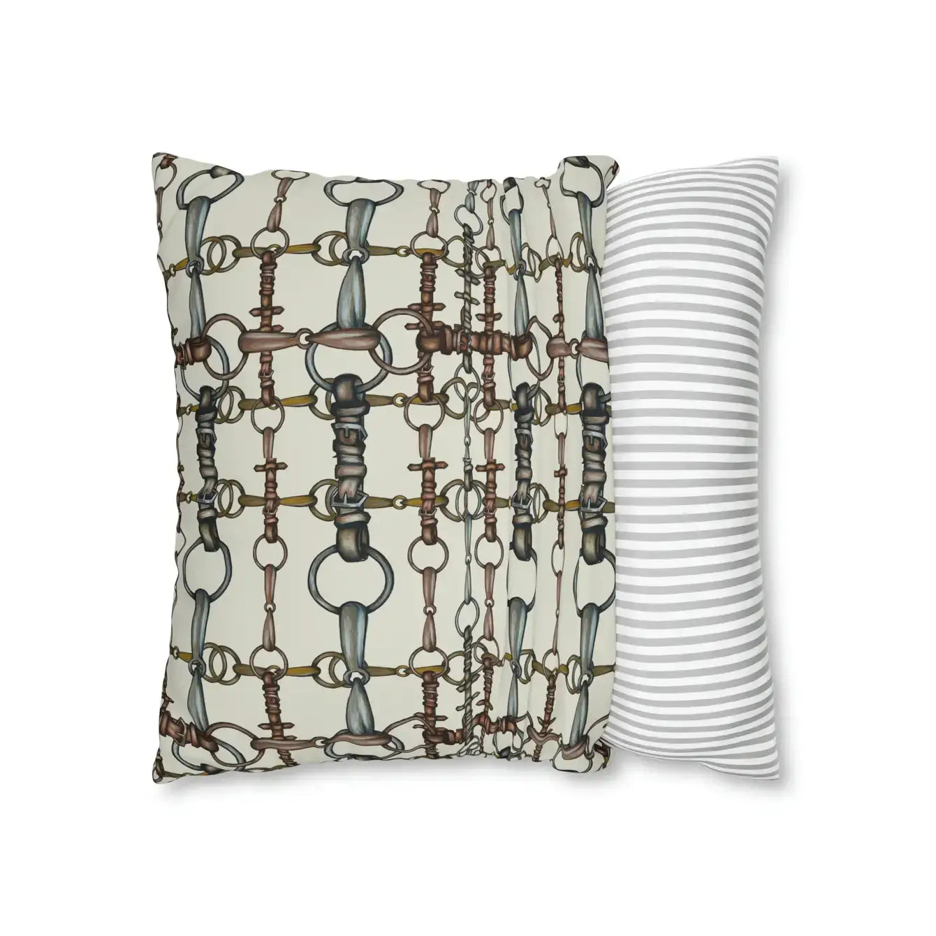 Double Sided Ivory Equestrian Bit Pattern Pillow Case