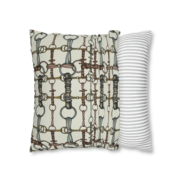 Double Sided Ivory Equestrian Bit Pattern Pillow Case