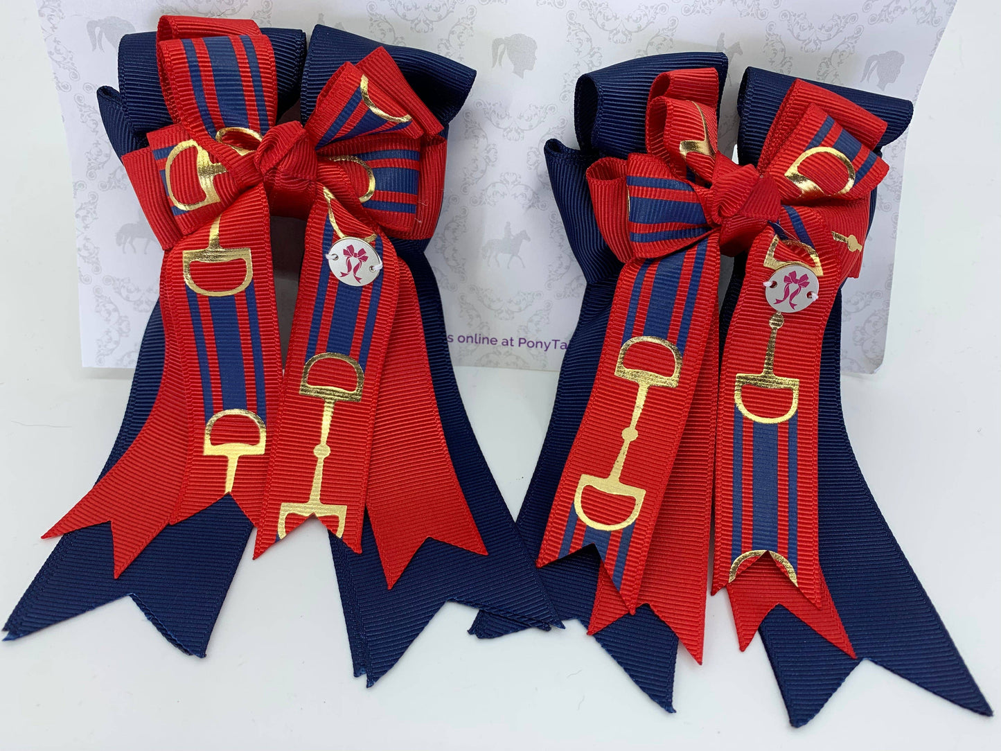 PonyTail Bows- Navy Red Bits