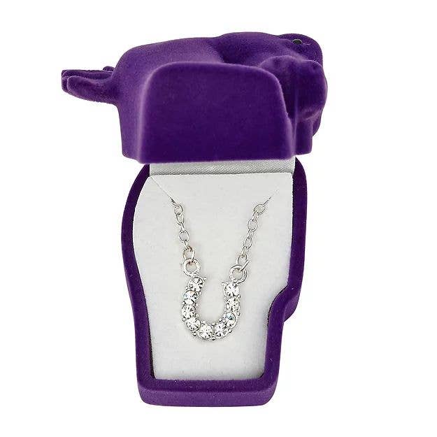 AWST Aqua Rhinestone Horseshoe Necklace-Horse Head Gift Box