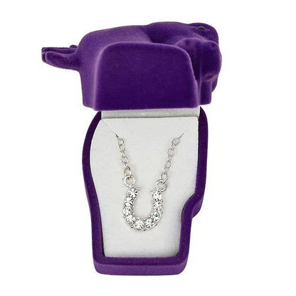 AWST Aqua Rhinestone Horseshoe Necklace-Horse Head Gift Box