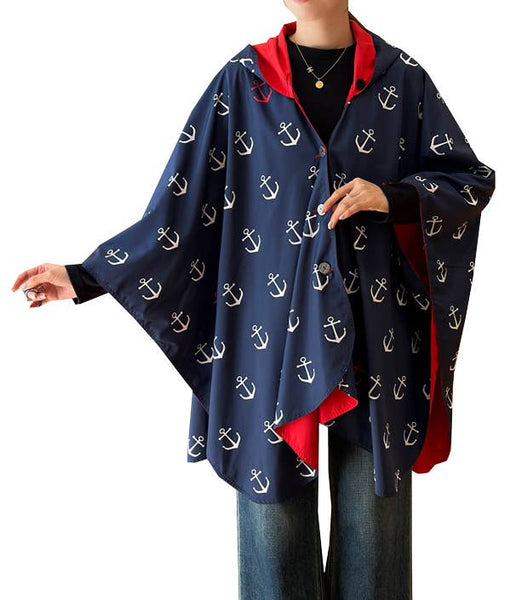 Navy / Red Reversible Rain Cape - Anchor Collectionp