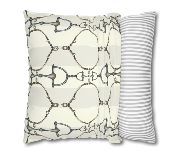 Ivory Striped Equestrian Snaffle Bit Design Pillow Case 