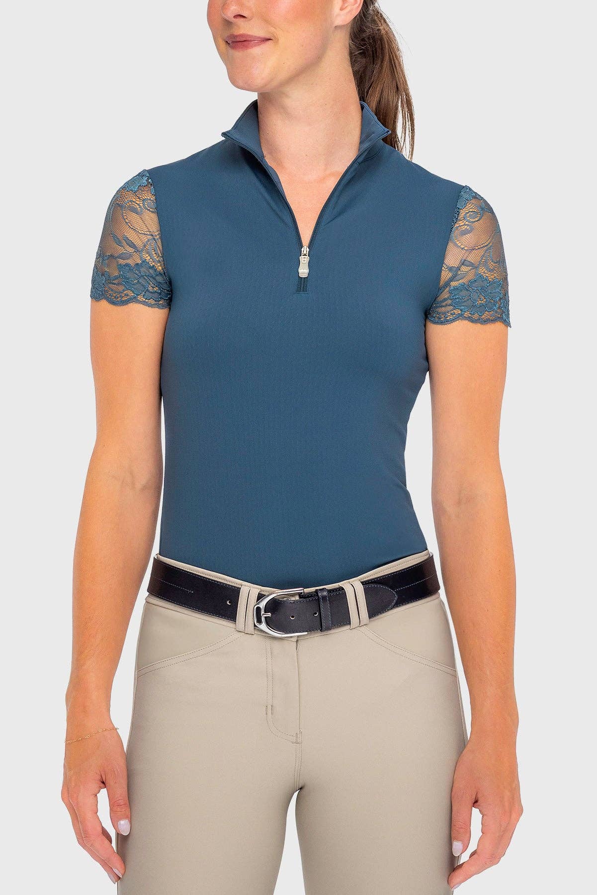 Cap Sleeve Sailor Blue Galloon Lace 1/4 Top