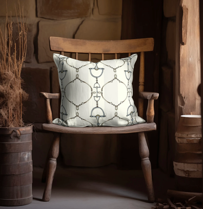 Ivory Striped Equestrian Snaffle Bit Design Pillow Case 